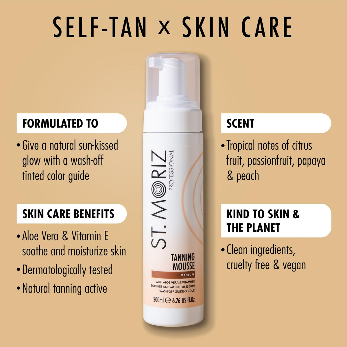 St. Moriz mousse texture dispensed from pump highlighting fast-dry feel