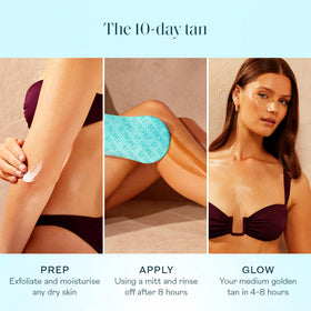 St.Tropez application with mitt demonstrating streak-free coverage and even finish