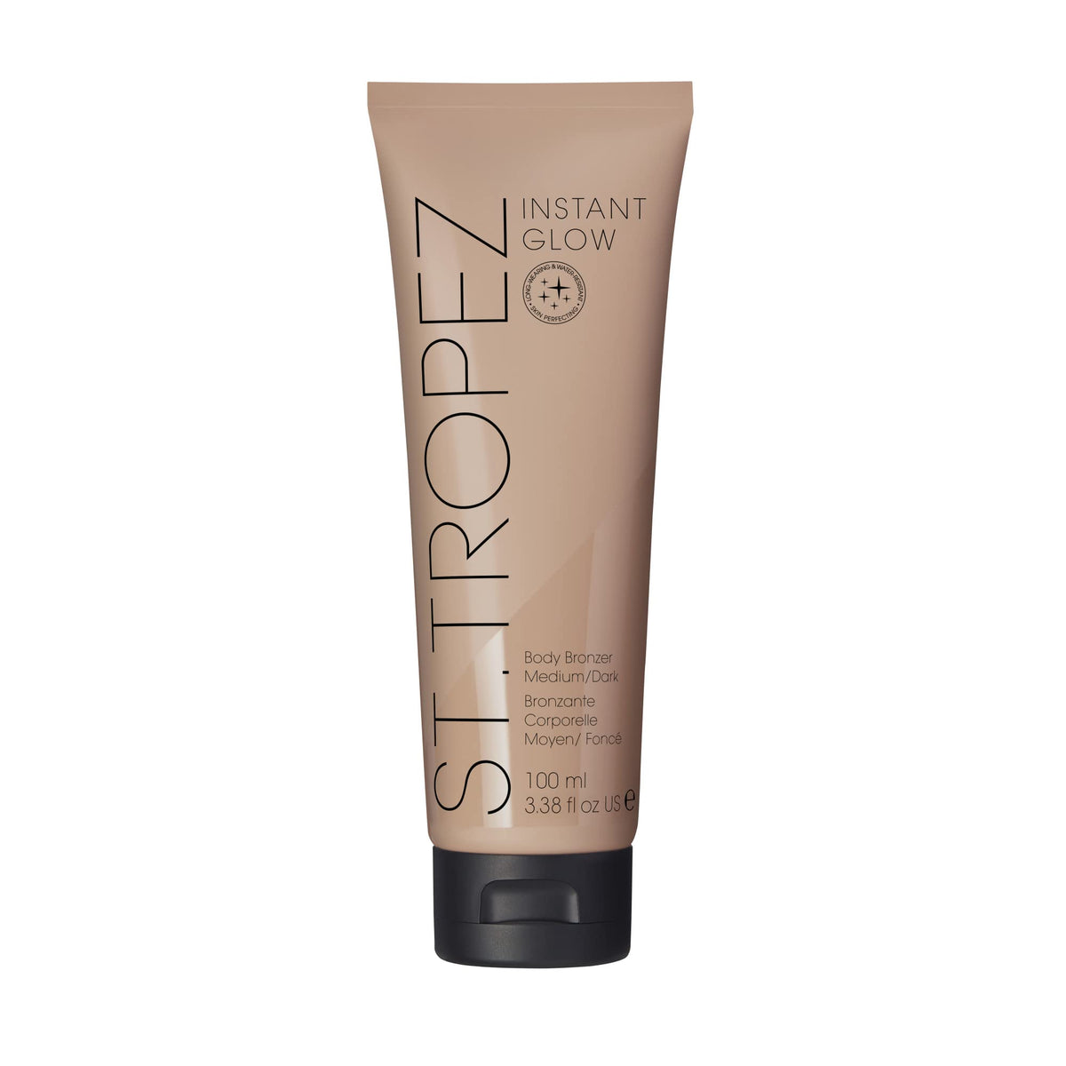 St.Tropez front packaging showing the bronzer bottle and benefits