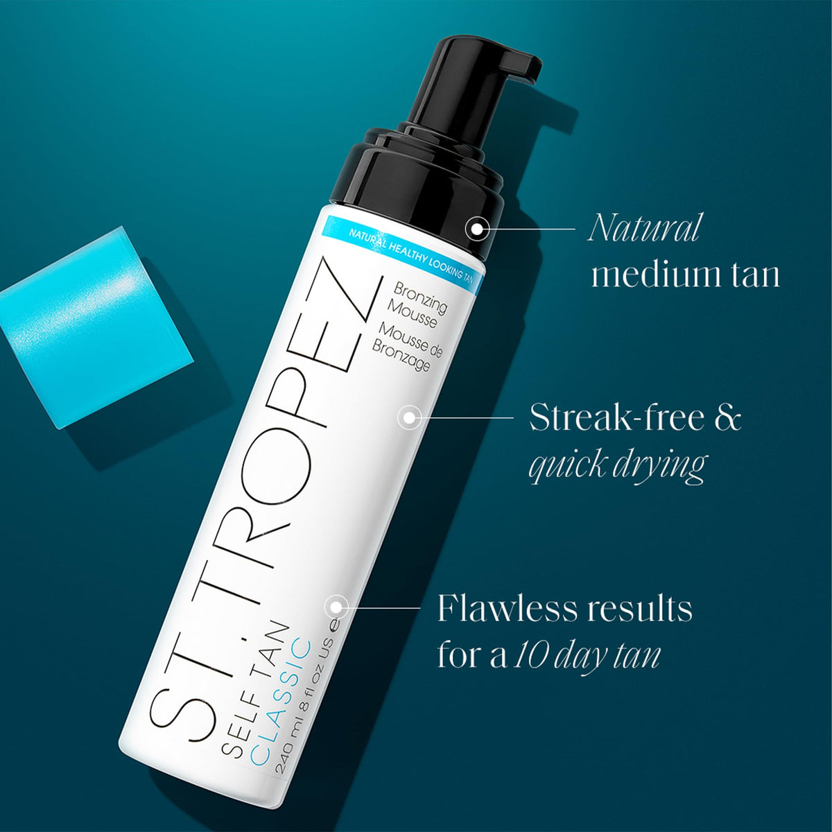 St.Tropez mousse texture close-up highlights lightweight foam for smooth blending
