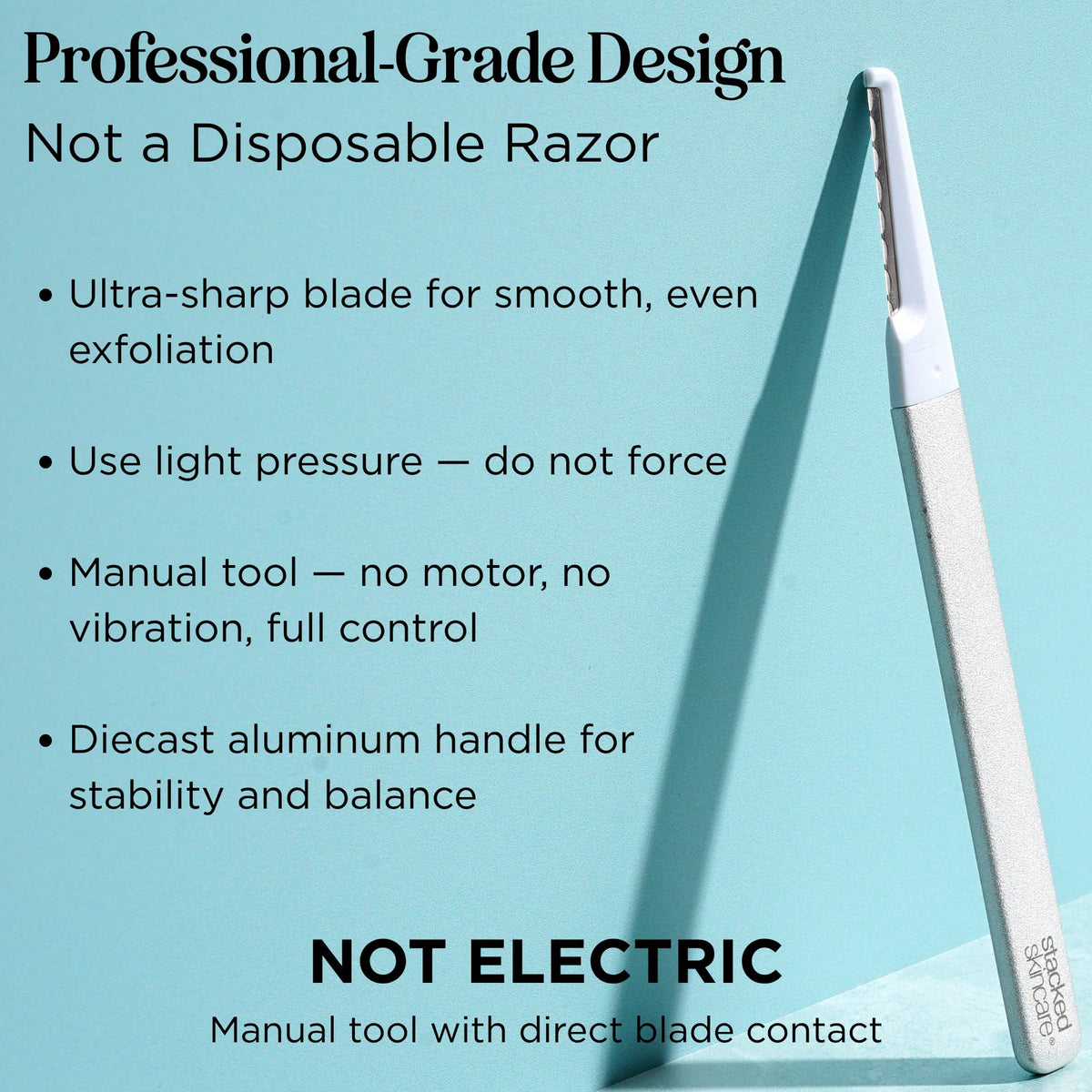 StackedSkincare replaceable blade detail showing sharp edge for precise exfoliation