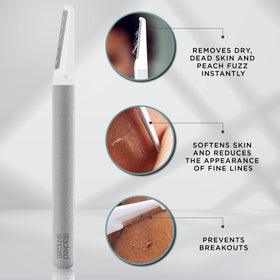 StackedSkincare shown in use along jawline illustrating smooth peach fuzz removal benefit