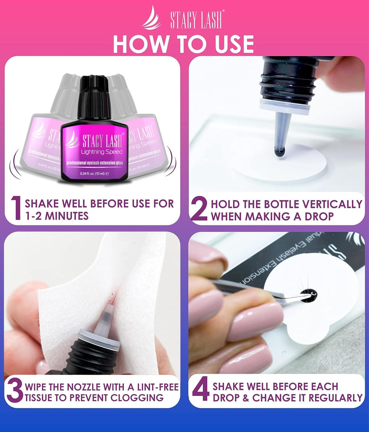 STACY LASH aftercare kit with bottle emphasizing long retention support