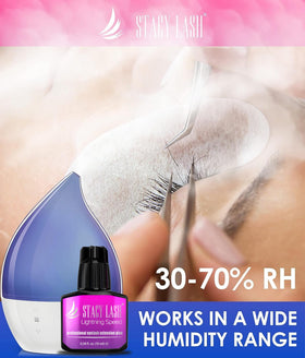 STACY LASH application with tweezers showing quick tack for efficient placement