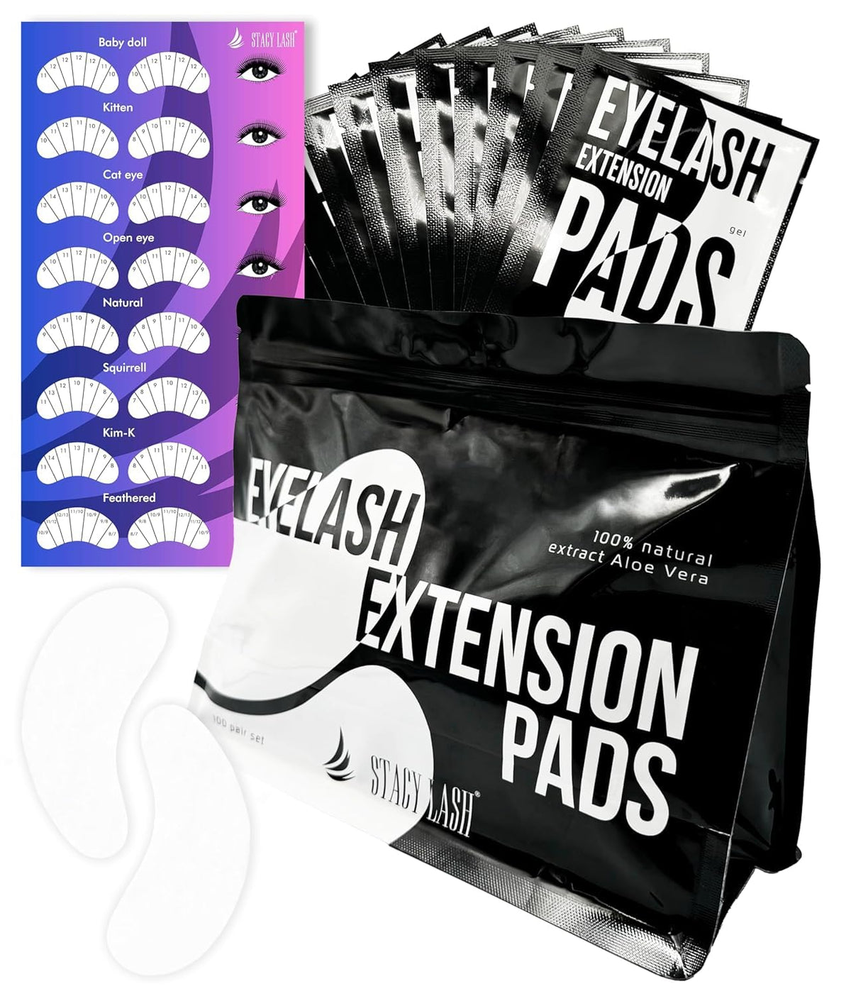 STACY LASH front packaging showing 100 pairs and benefits