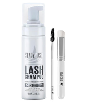 STACY LASH front packaging showing bottle and brush for clear, professional cleansing