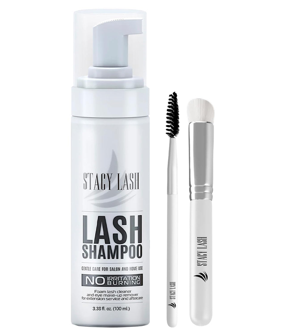 STACY LASH front packaging showing bottle and brush for clear, professional cleansing
