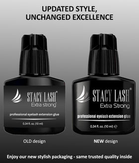 STACY LASH closeup glue drop demonstrating fast-setting bond advantage
