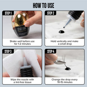 STACY LASH glue in use application by technician demonstrating fast-set workflow benefit