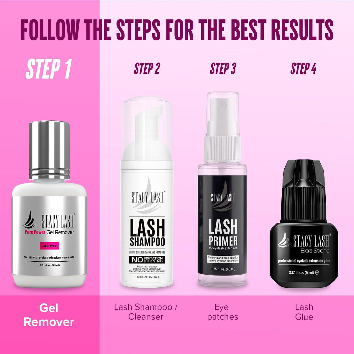 STACY LASH bottle on salon counter conveying professional-grade, client-friendly product