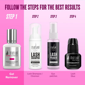 STACY LASH bottle on salon counter conveying professional-grade, client-friendly product