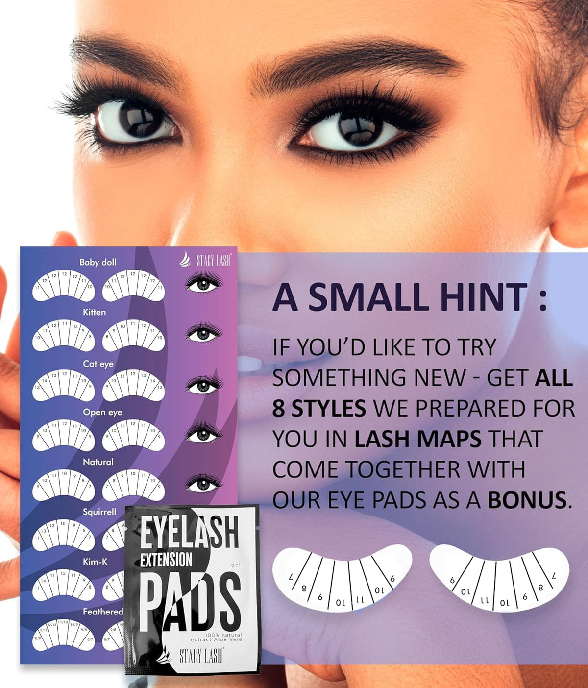 STACY LASH size comparison on hand showing scale and coverage