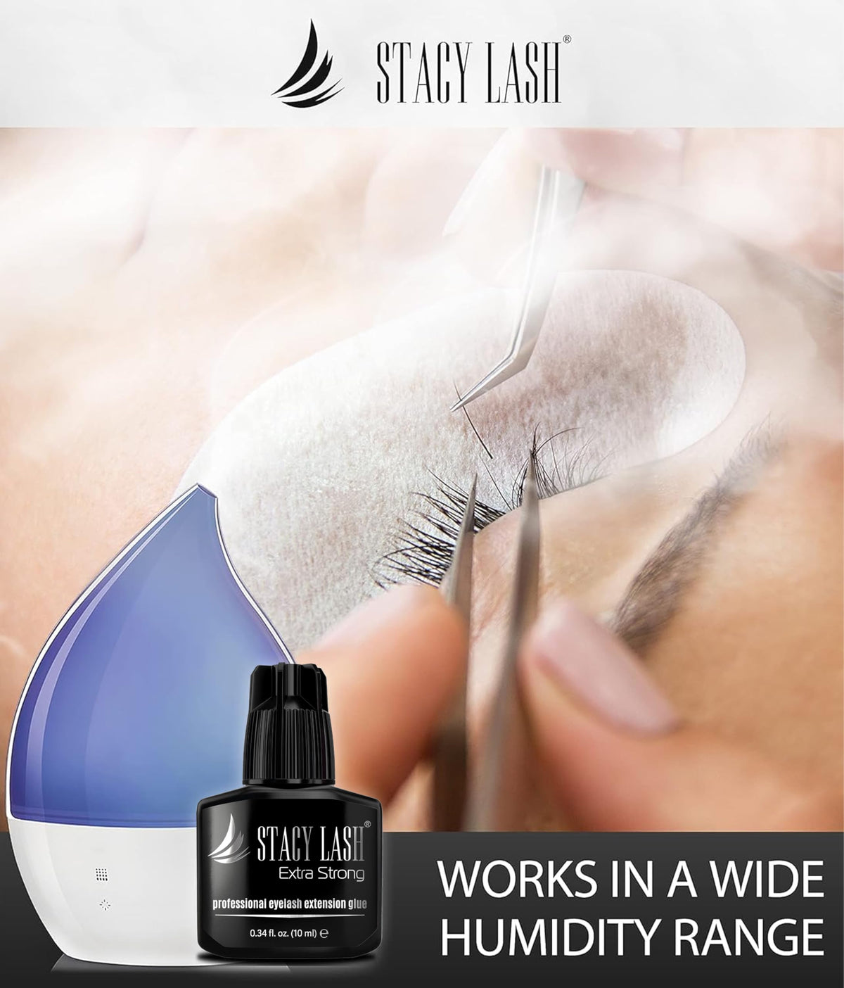 STACY LASH stylist applying extensions in salon for efficient workflow