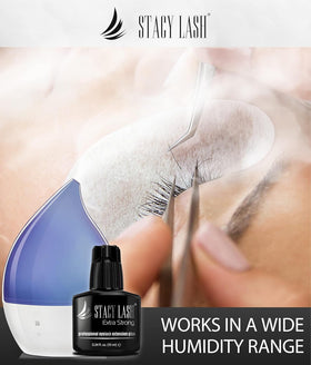 STACY LASH stylist applying extensions in salon for efficient workflow