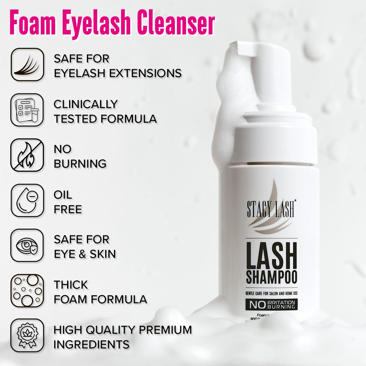 STACY LASH gentle foam texture close-up that lifts makeup without tugging