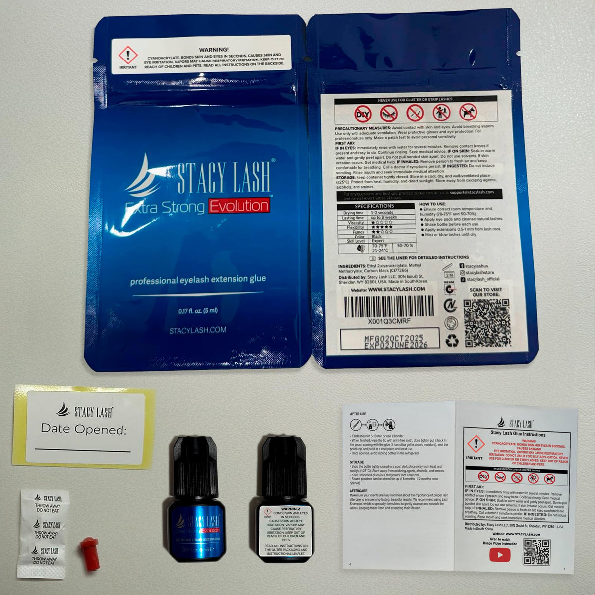 STACY LASH label close-up highlighting safety instructions and cautions