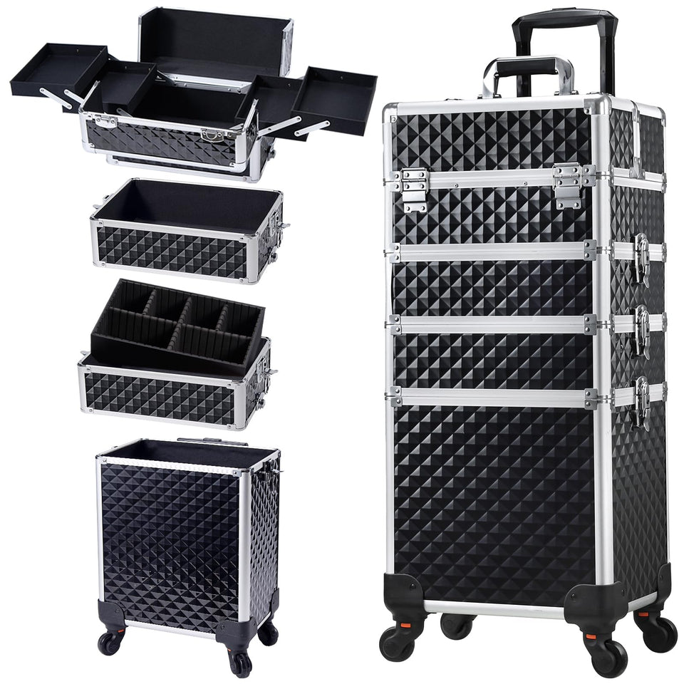Stagiant front view showing full case and wheels for easy transport