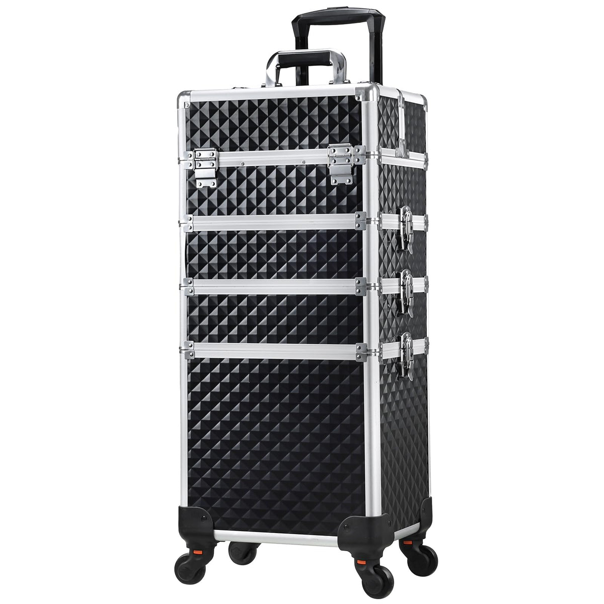 Stagiant next to carry-on luggage illustrating compact professional storage