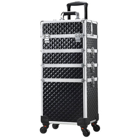 Stagiant next to carry-on luggage illustrating compact professional storage