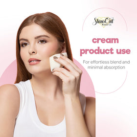 StansOut sponge buffing powder to set makeup and reduce cakey buildup