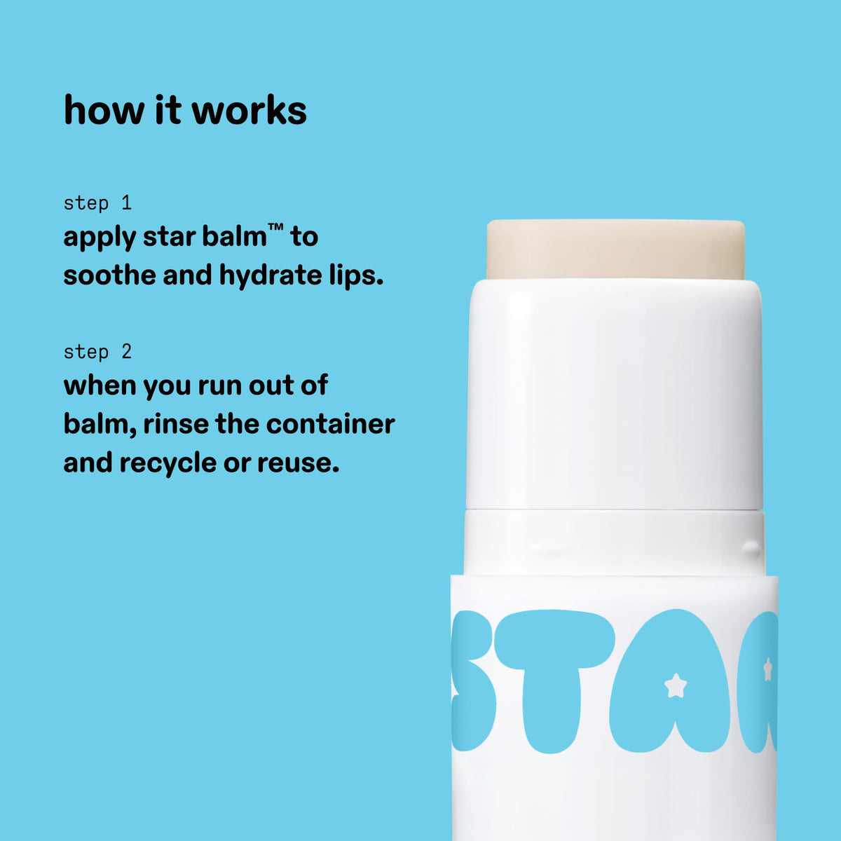Starface Star Balm with coconut oil pour illustrating lightweight moisture