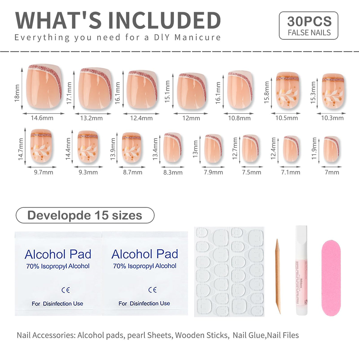 Stbisen kit contents laid out to display nails, glue, pads, file and stick included