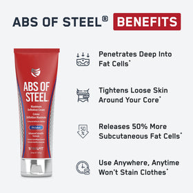 SteelFit pump dispense closeup with cream drop, highlights easy controlled application