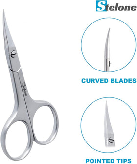 Stelone scissors held in hand demonstrating size and accurate control while trimming