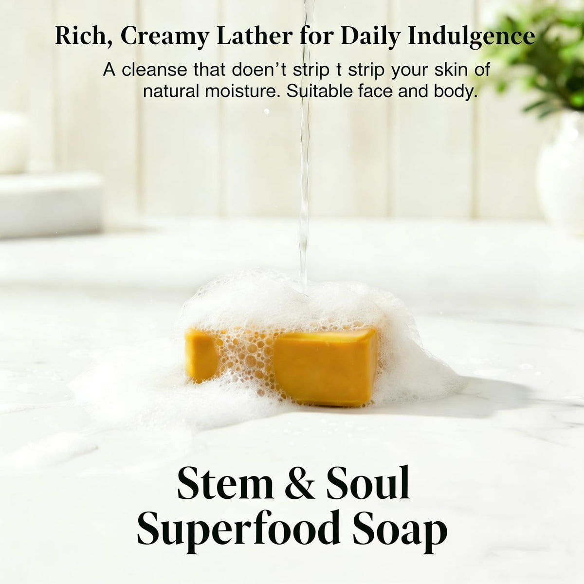 Stem and Soul soap bar close-up highlighting texture and gentle exfoliation action