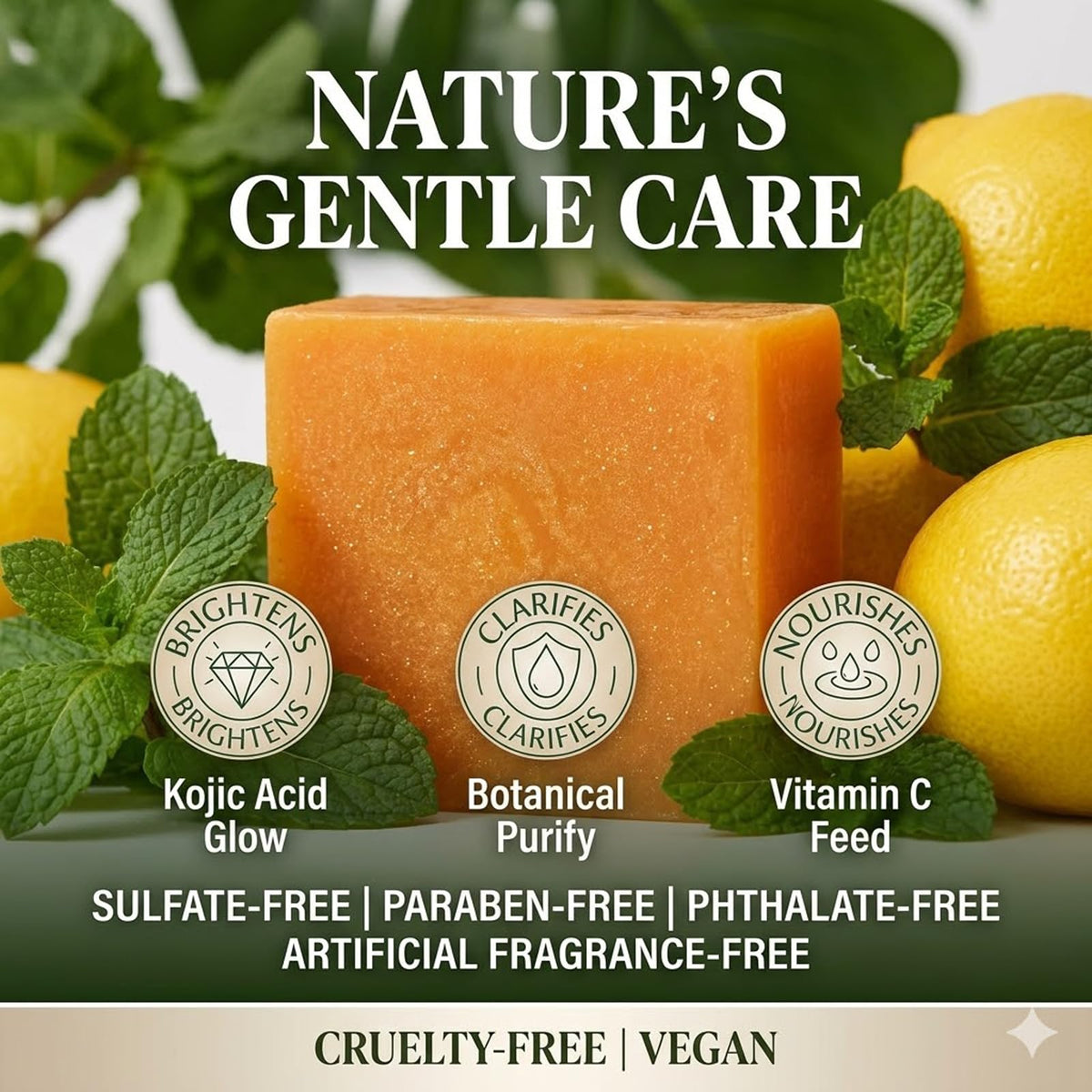 Stem and Soul soap lathered in hand demonstrating gentle cleansing