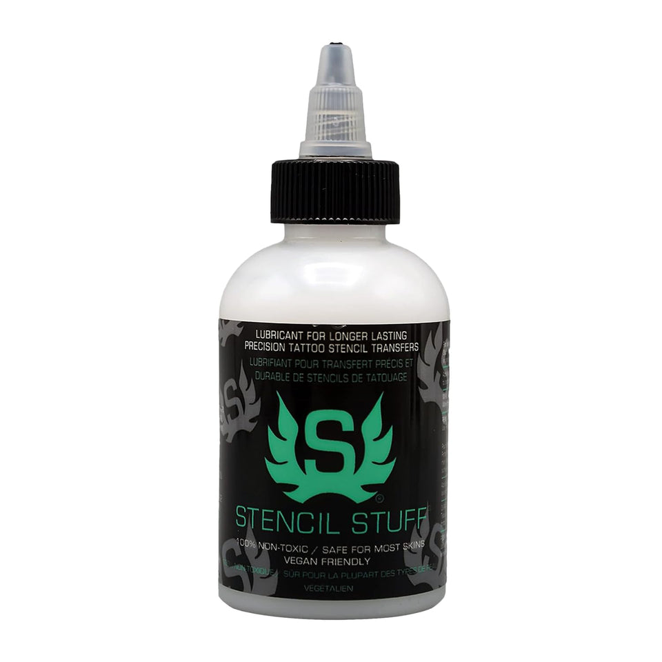 Stencil Stuff front packaging 4oz bottle showing professional benefits