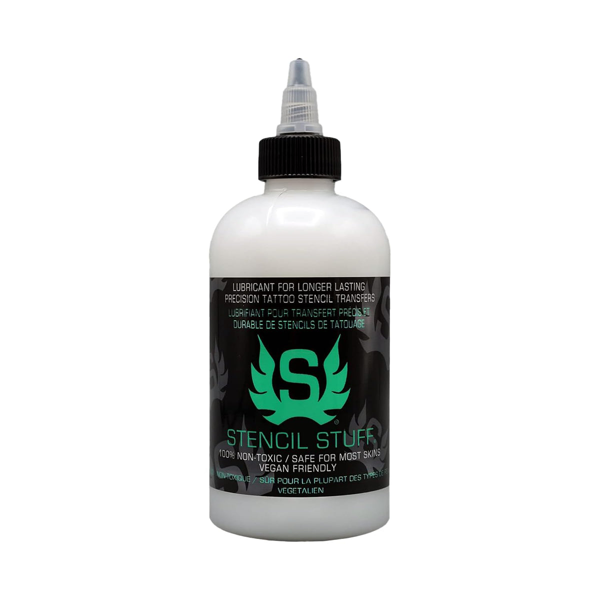 Stencil Stuff front packaging showing 8oz bottle and branding for clear transfers