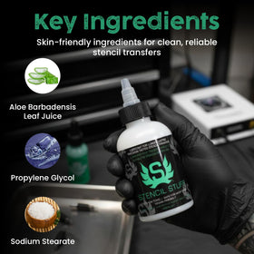 Stencil Stuff label detail highlighting vegan-friendly and safe ingredients
