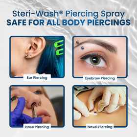 Steri-Wash on bathroom counter with towel lifestyle scene showing routine aftercare convenience