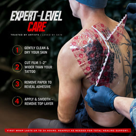 Sterivault application on torso illustrating secure coverage for large tattoos