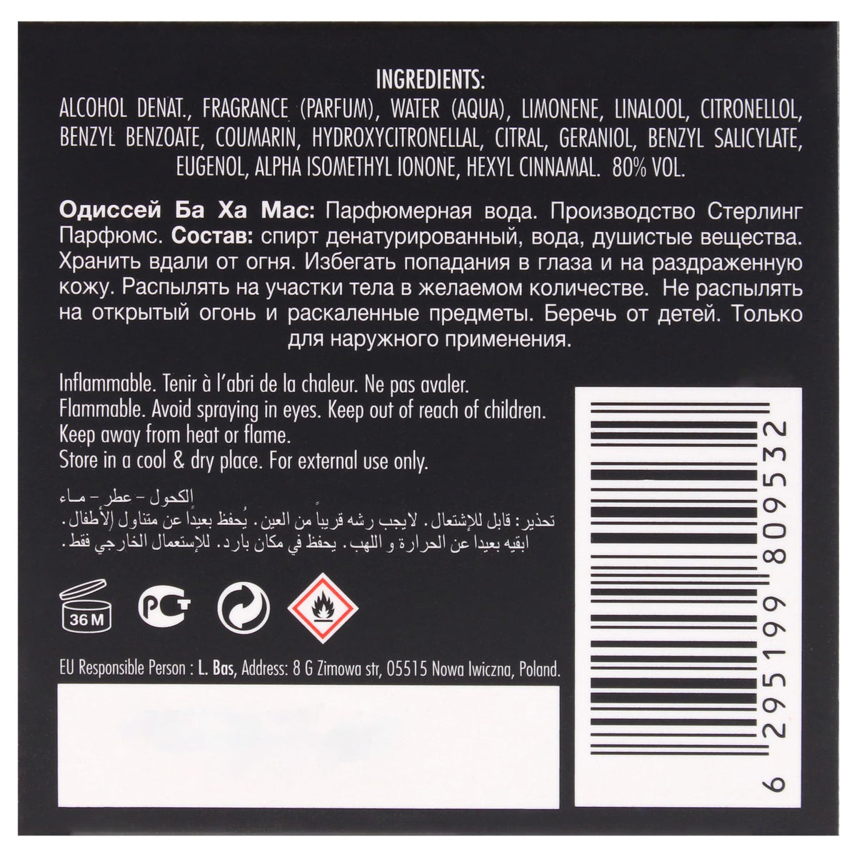 Sterling Parfums Armaf Odyssey Ba Ha Mas ingredients staged with fruits and marine elements