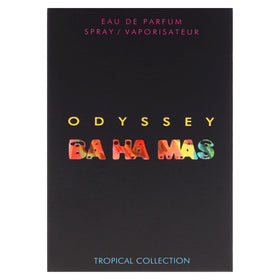 Sterling Parfums Armaf Odyssey Ba Ha Mas beside a ruler to show the 3.4 fl oz size for travel