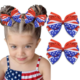 STGDAK front view of two red white blue bow clips showing patriotic design and instant style