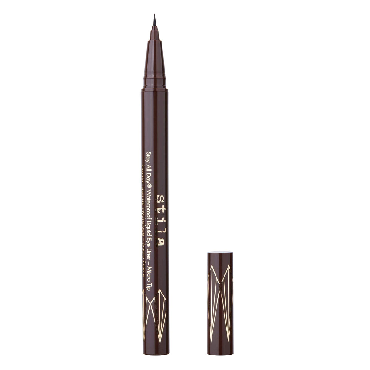 stila dark brown eyeliner front packaging showing fine tip and benefit of precise application
