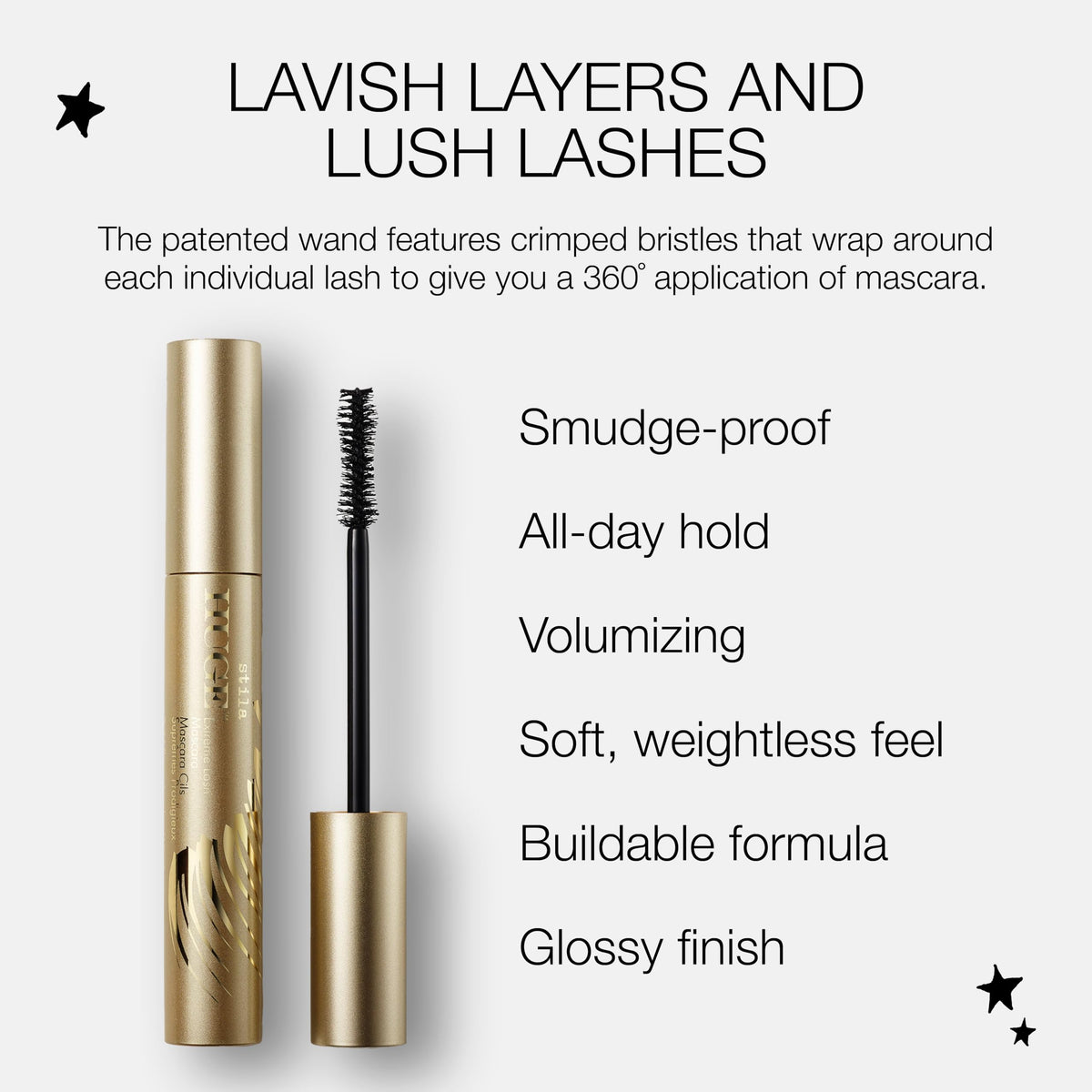 stila HUGE mascara open tube angle revealing wand shape and gloss finish