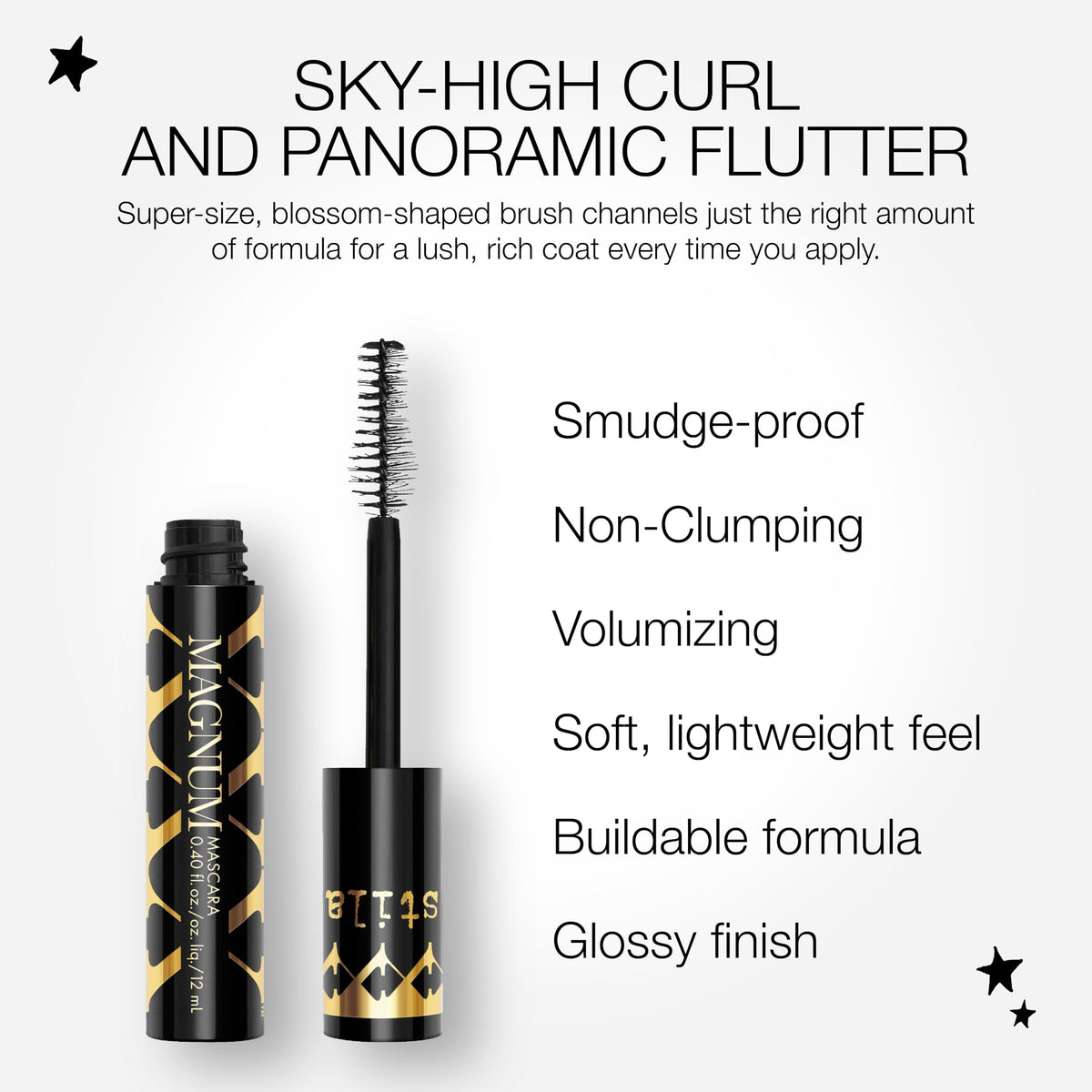 stila model applying mascara to lashes for lifted curl and amplified length