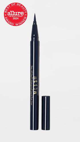 stila winged eyeliner look in Midnight for dramatic eye definition