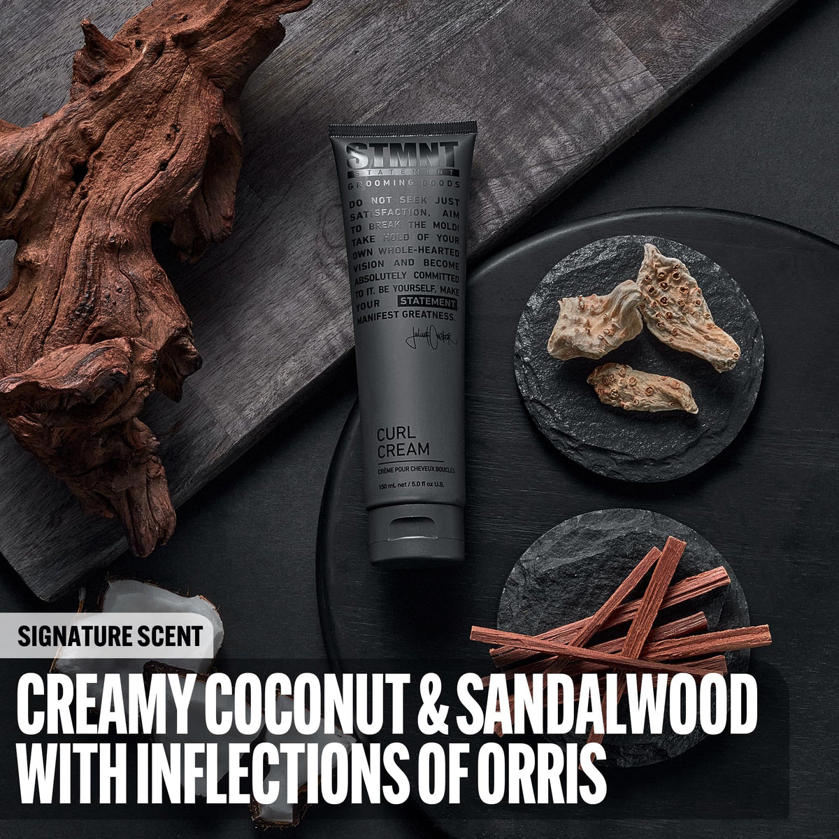 STMNT curl cream used on beard showing softened fibers and improved manageability