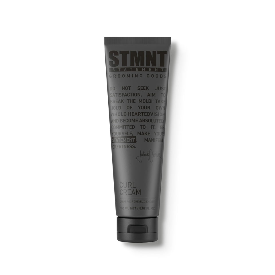 STMNT curl cream front tube showing label and product identity, boosts curl definition