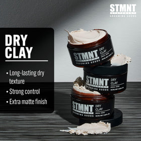 STMNT dry clay open jar close-up of texture highlighting moldable clay benefit