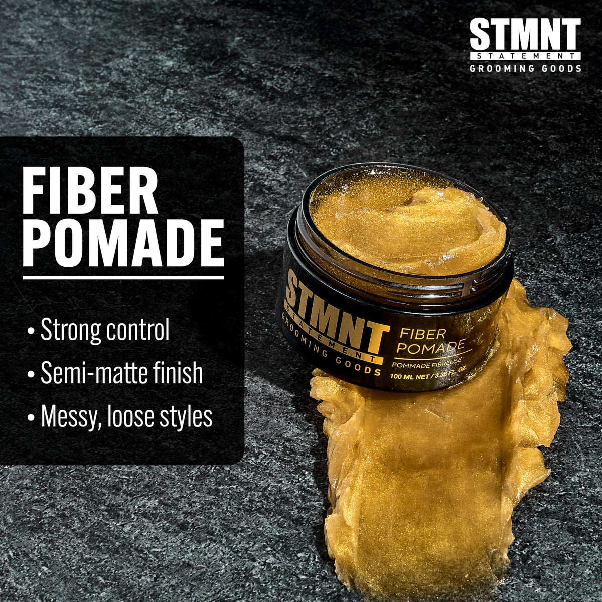 STMNT pomade applied to hands demonstrating smooth spreadability benefit
