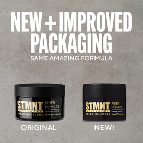 STMNT pomade on bathroom shelf in lifestyle scene showing daily grooming use