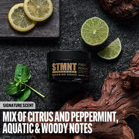STMNT pomade open tin closeup showing fibrous texture for easy pickup