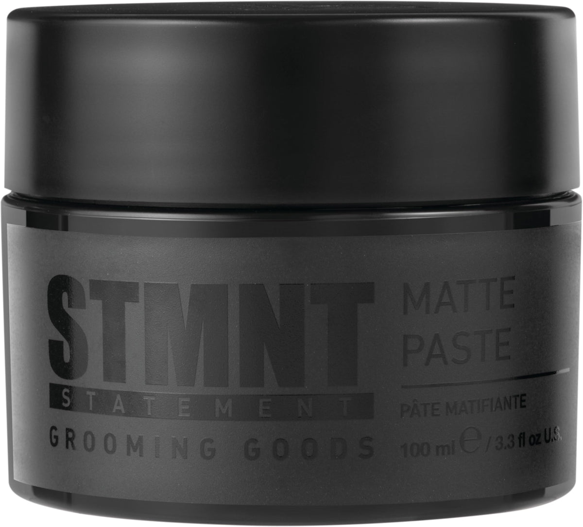 STMNT jar front view showing label and matte paste packaging benefit