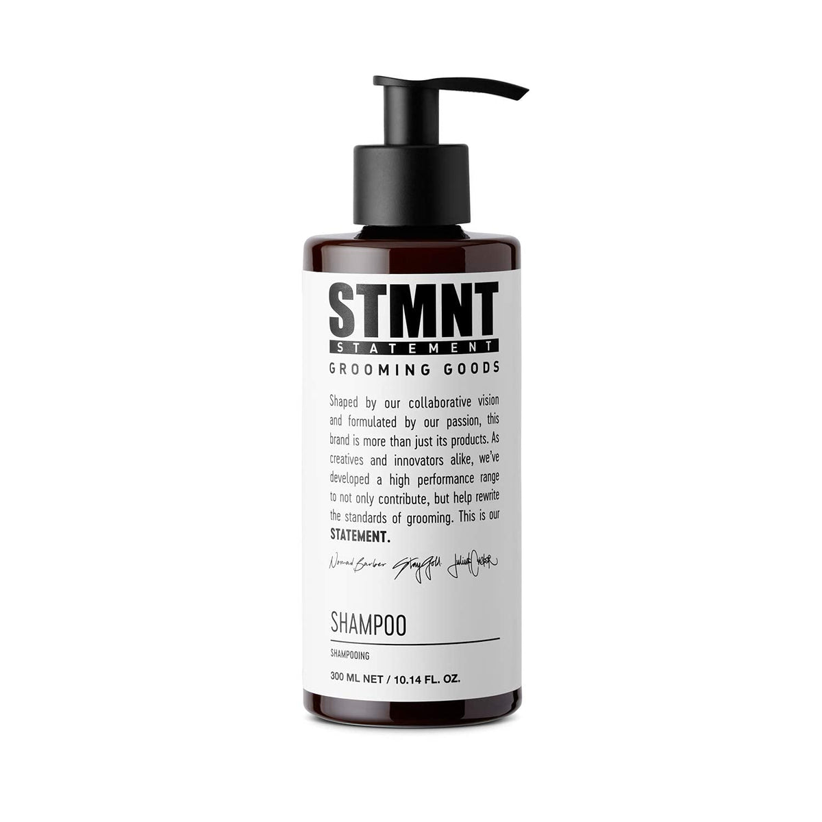 STMNT shampoo front bottle showing packaging and benefits
